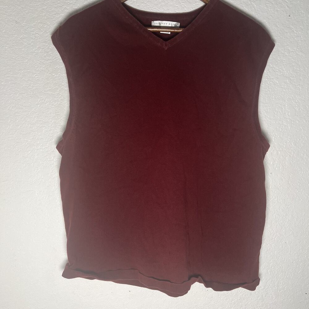 Geoffrey Beene Large Burgundy Solid V-Neck Sleeveless Sweater Fall Shirt Neutral